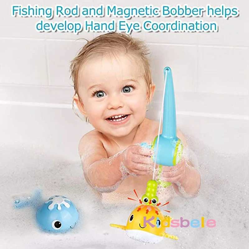 Bath Toy Magnetic Fishing Games Windup Swimming Whales Water Table Pool Bath Fun Time Bathtub Tub Toy for Toddler Kids Girl Boy C250915