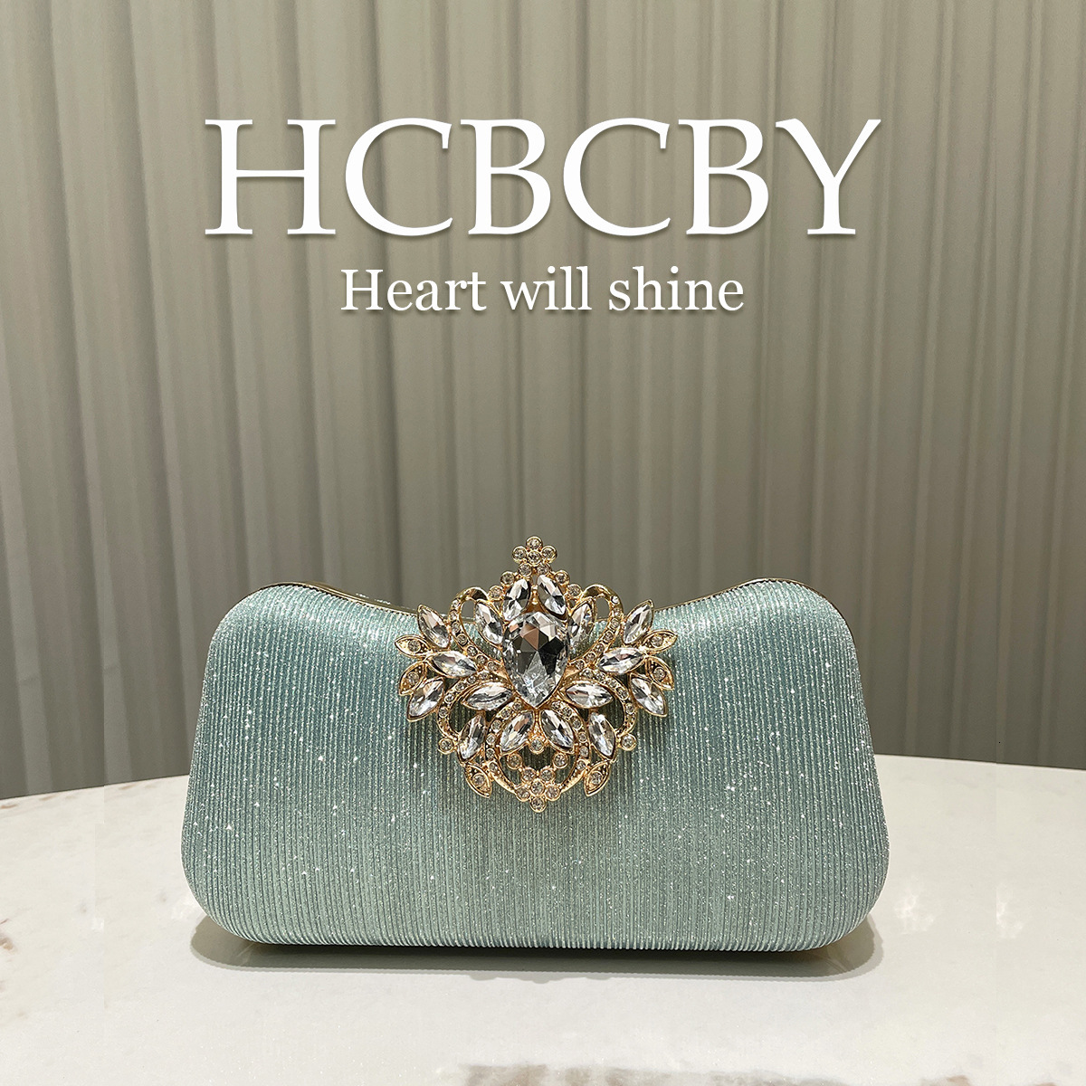 Luxury Brand Designer Bag Mint Green Gorgeous Rhinestone Buckle Decorated Striped Clutch Bag Women's Fashion Elegant Box-Shaped Evening Bag