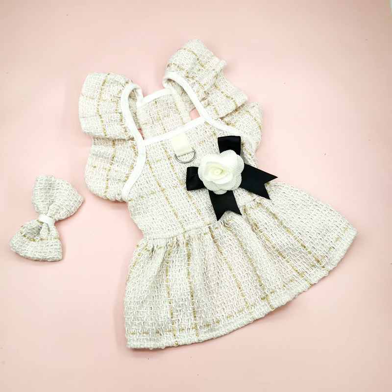 Chanel Style Black White Clothes Spring and Autumn Small Dog Teddy Pet Apparel Little Cat Dress