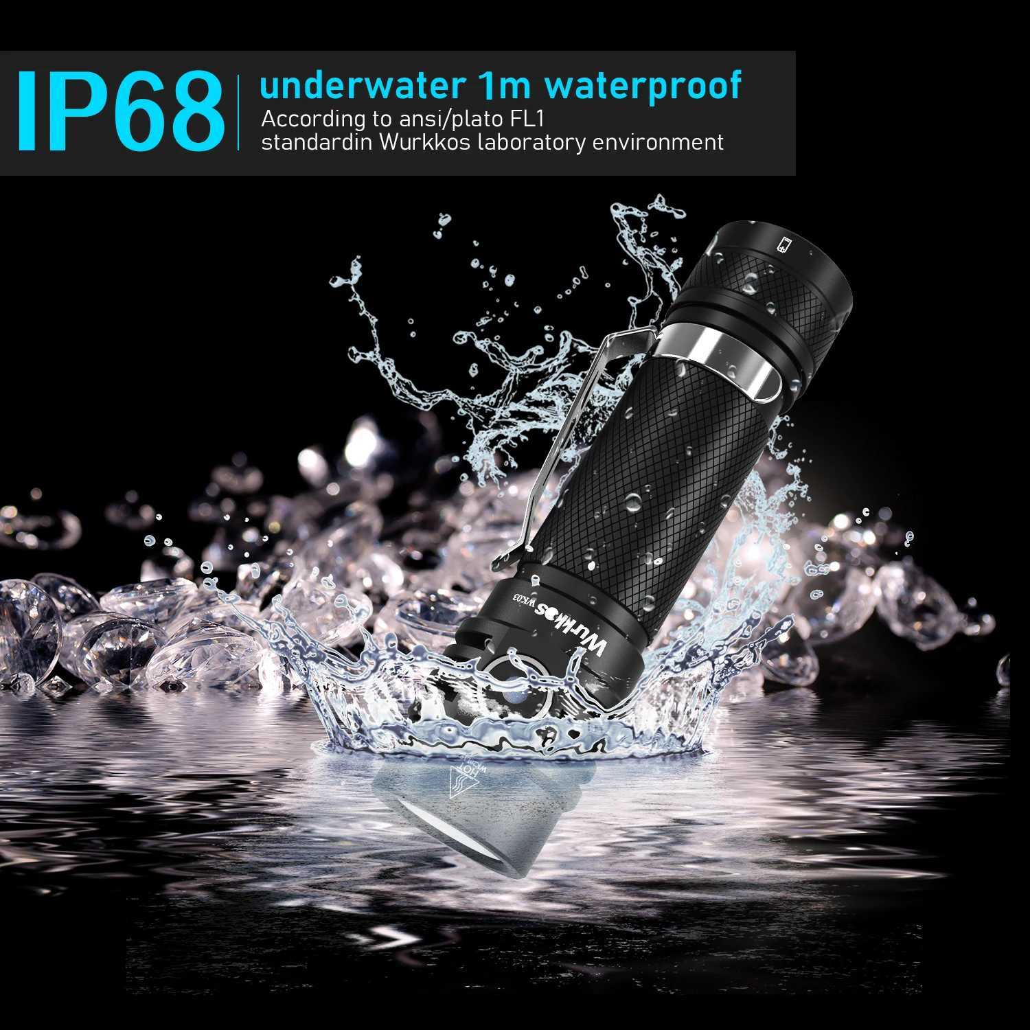 Wurkkos WK03 LED Flashlight 18650 Torch 1800LM ATR Luminus SST40 Rechargeable USB C Light IP68 Waterproof for Hiking Camping C250915