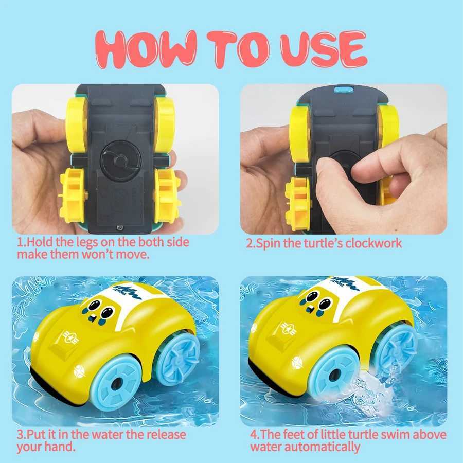 Children Bath Water Playing Toys ABS Clockwork Car Cartoon Vehicle Baby Bath Toy Kids Gift Amphibious Cars Bathroom Floating Toy C2509151