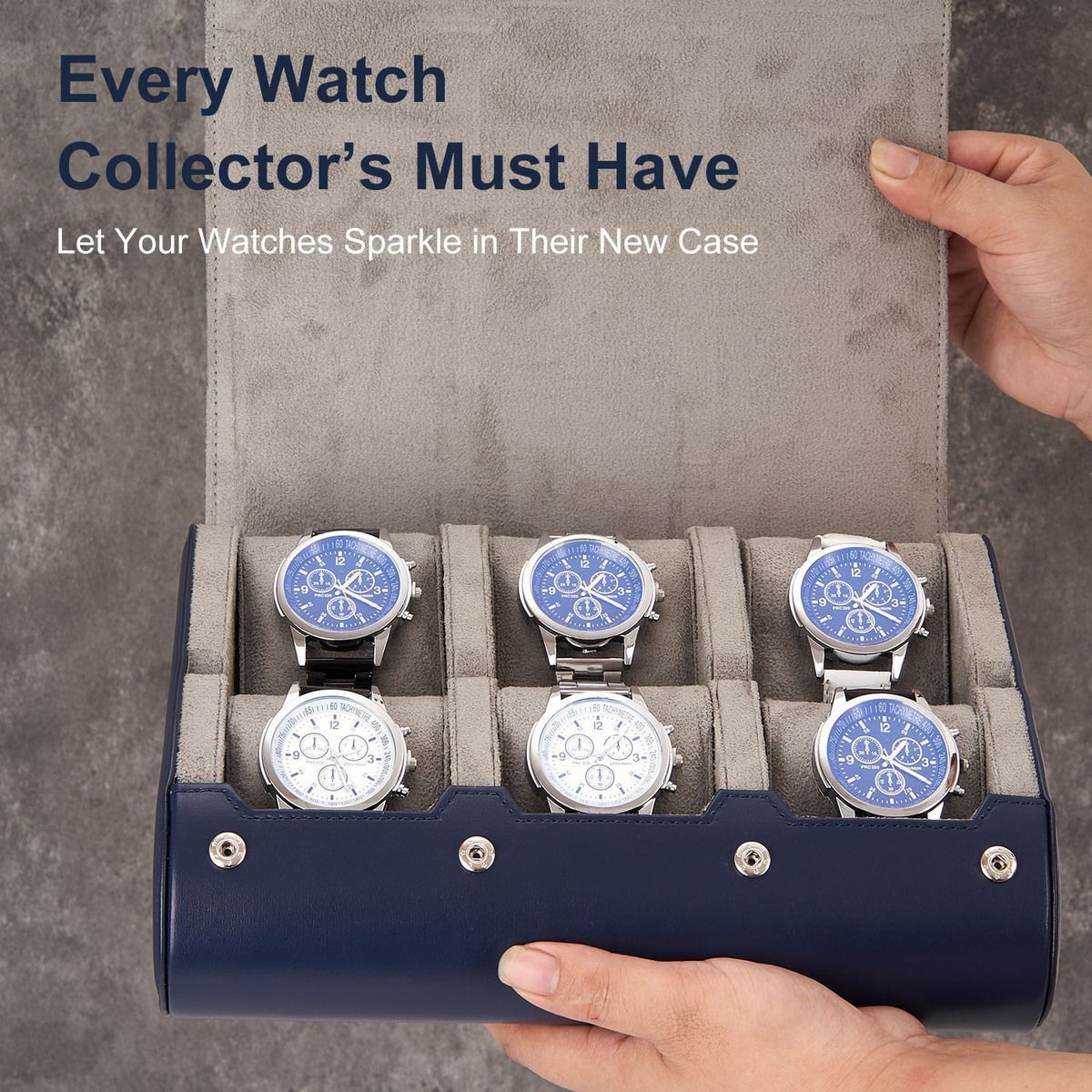 Watch Travel Case 6 Slot Watch Roll Travel Case Organizer Display - PU Leather Watch Case - Watch Organizer for Men Women 240909