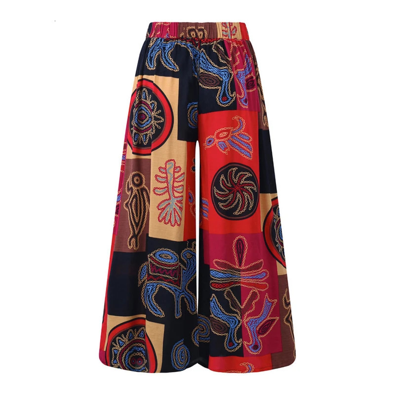 Ethnic Style Wide Leg Trousers Women Yoga Harem Pants Gypsy Hippie Thai Boho Court Pants Ruched Waist Aladdin Womens Pants 250915 - view 7
