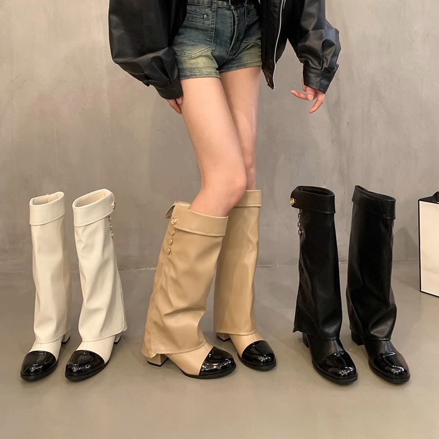 Free shipping designer Boots High quality fashionable thick heeled boots with high heels round headed knight high boots for women