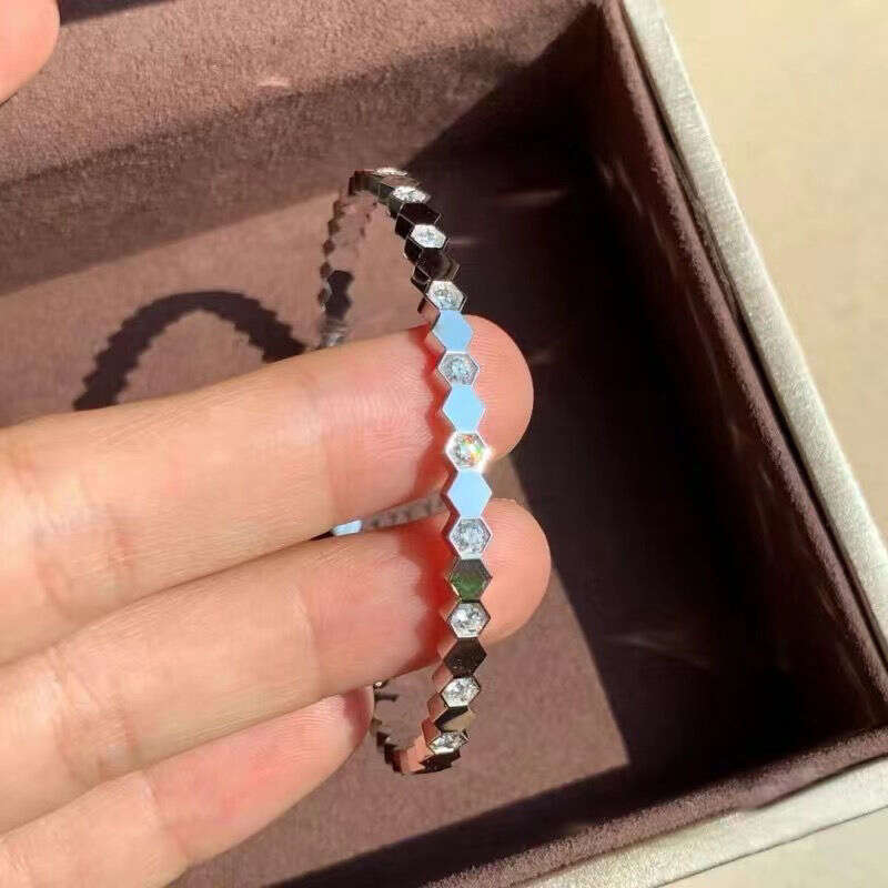 Titanium Steel Color-Retaining Honeycomb Fashionable Unique Niche Design High-End Wave Full Dia Couple Bracelet