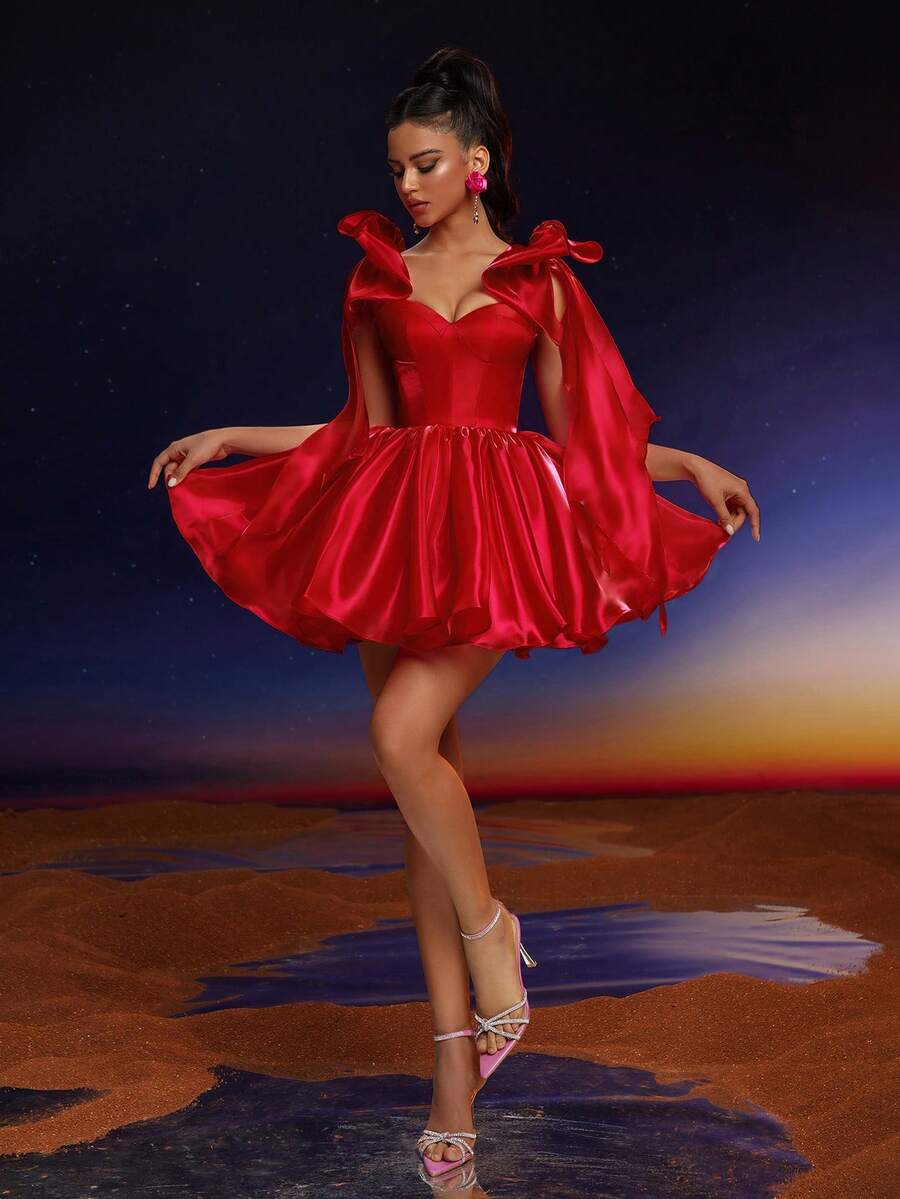 Red Homecoming Dresses Mini Cocktail Evening Party Gowns Off The Shoulder Short Prom Gown With Ruffles Mini Birthday Graduations Formal Dress Custom M