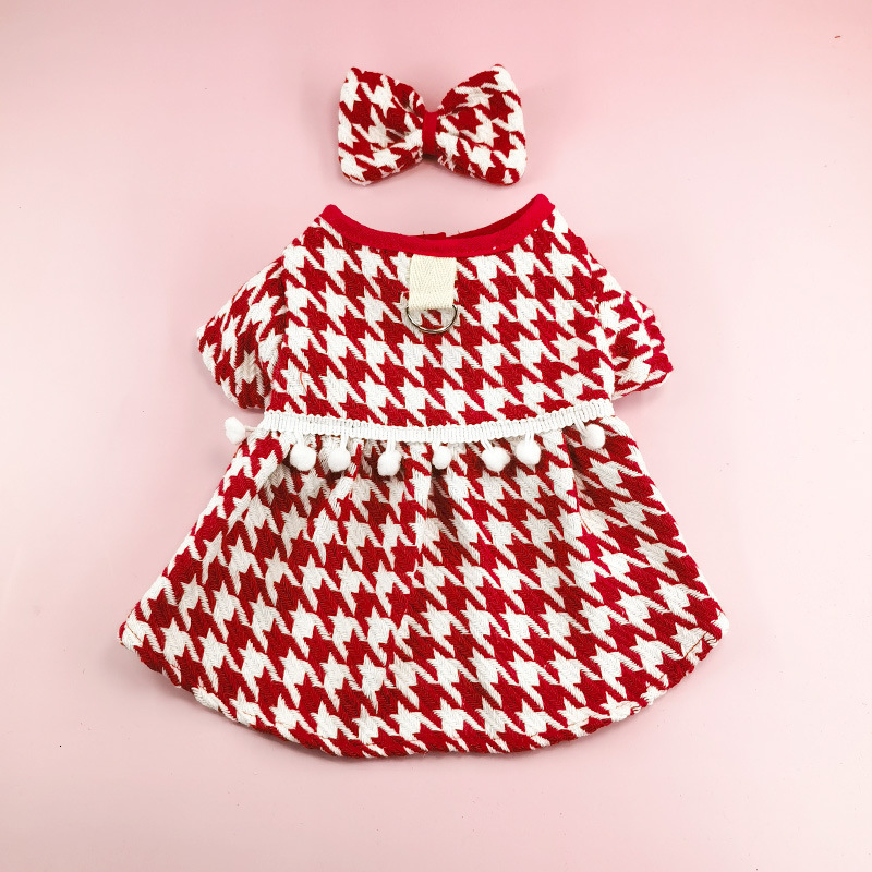 Autumn Winter New Pet Houndstooth Dog Clothes Little Chanel Style Cat Apparel