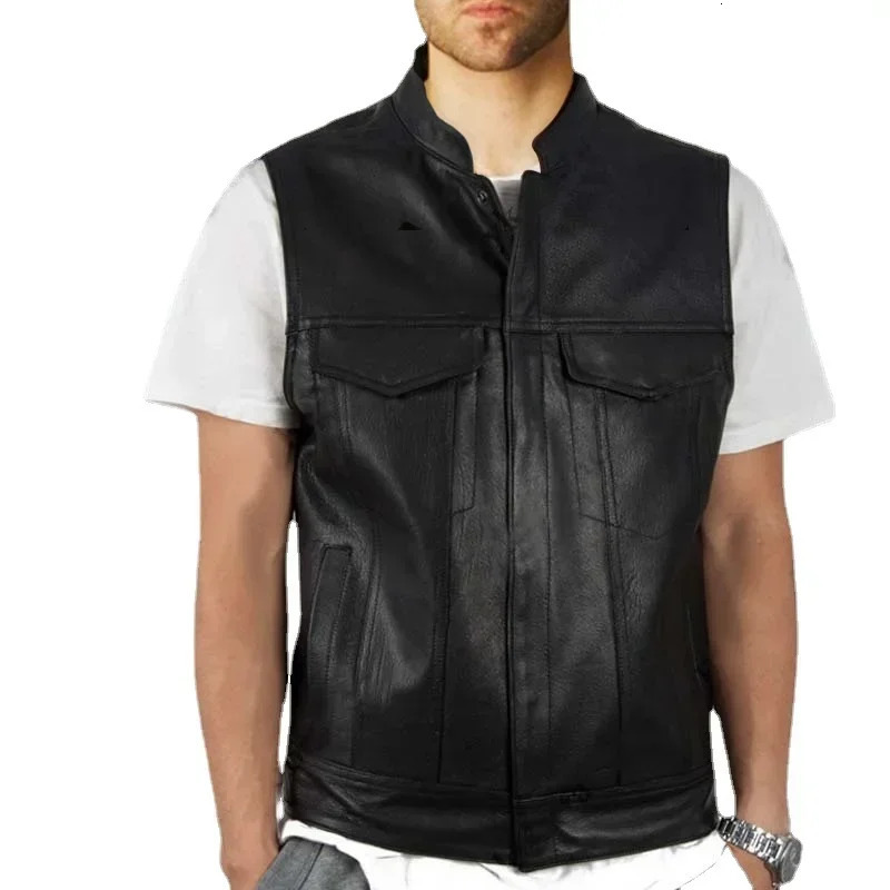 The Latest Solid Color Vest Motorcycle Standing Collar Leather for Men Pu Coat 250915