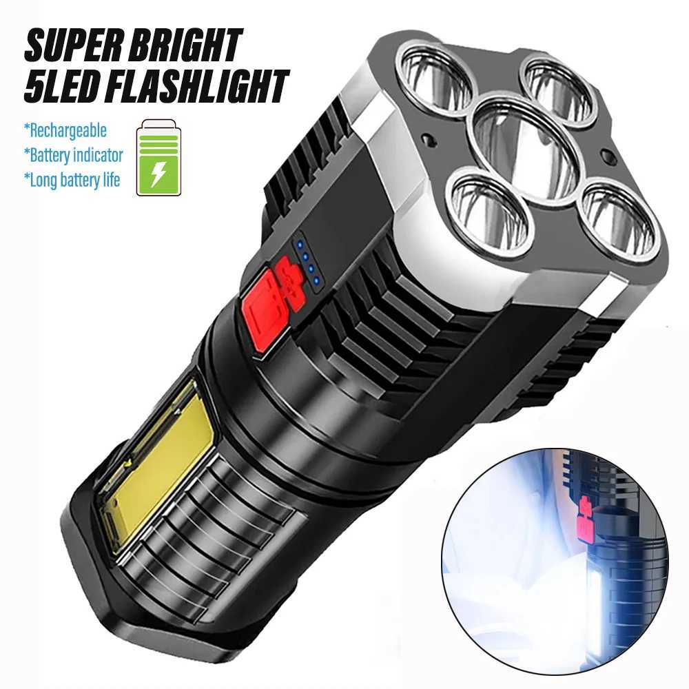 5LED High Power Led Flashlights Rechargeable Camping Spotlight with Side Light 3 Lighting Modes for Camping Adventure Outdoor C250915