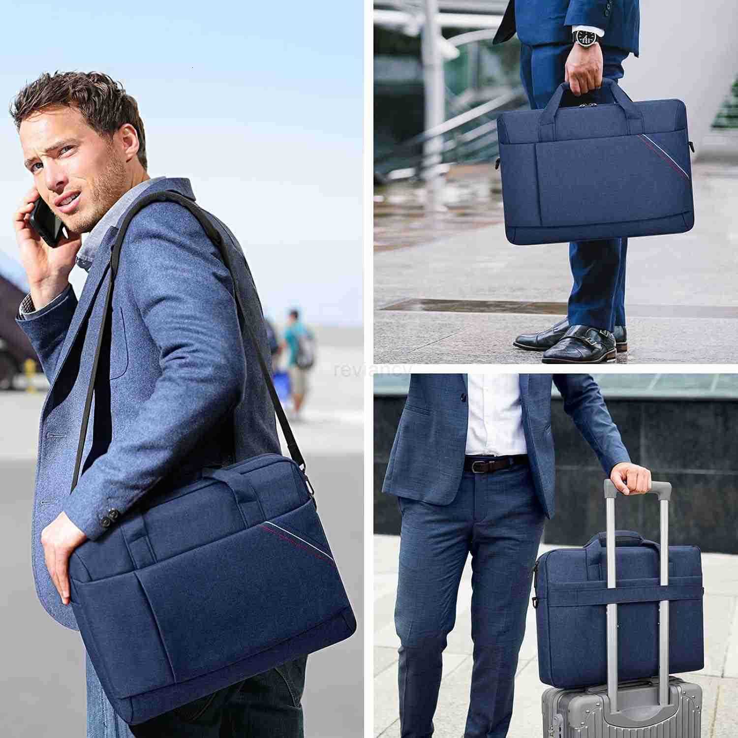 Laptop Shoulder Bag for Man Work Briefcase Slim Computer Carrying Case Handbag with Shoulder Strap BlueW250914