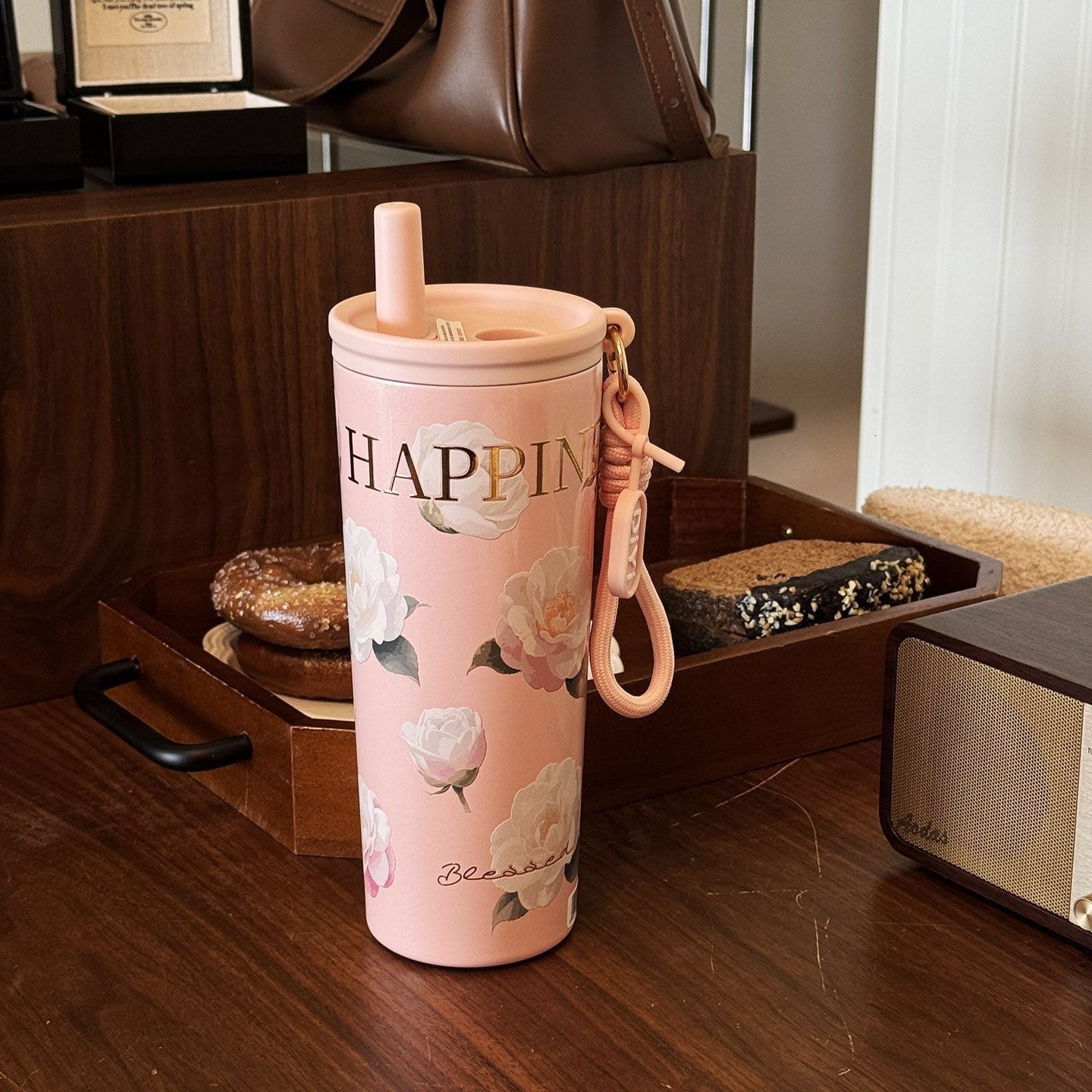Camellia Ceramic Inner Liner Insulated for Women Coffee Travel Mug Portable Straw Water Cup High Aesthetic New Model 2025