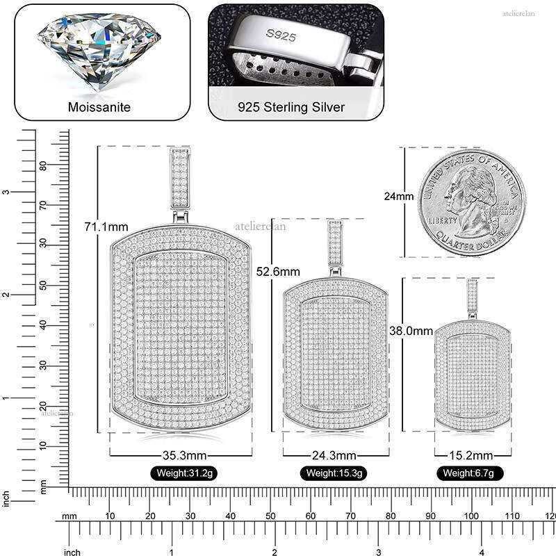 New Arrival Hip-Hop Jewelry Pure Sier Micro Pave VVS Moissanite Ice Out Pearl Dog Tag Pendant Necklace