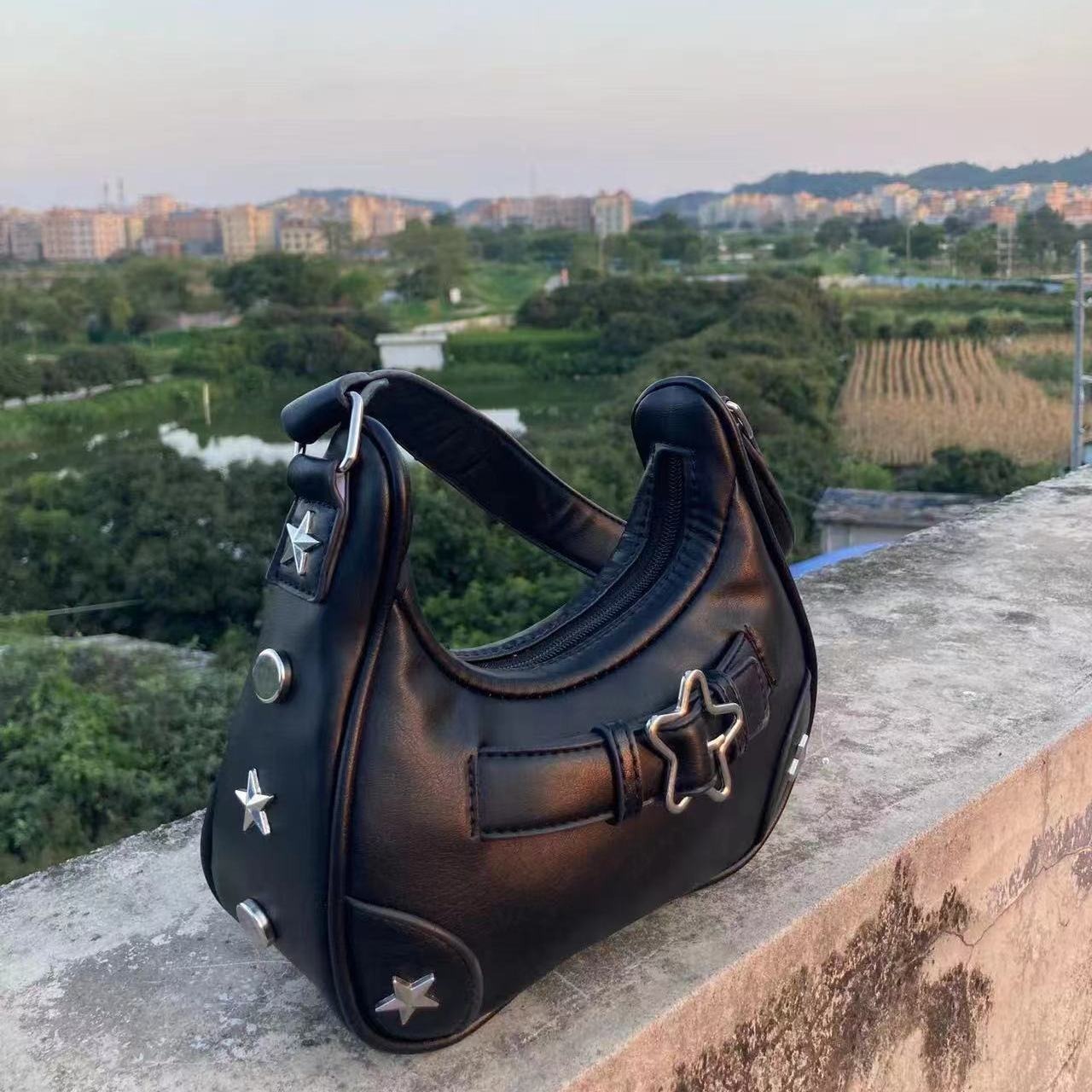 French retro style women s shoulder bag new handbag armpit bag autumn new designer bag pentagram design decoration popular women s commuting bag