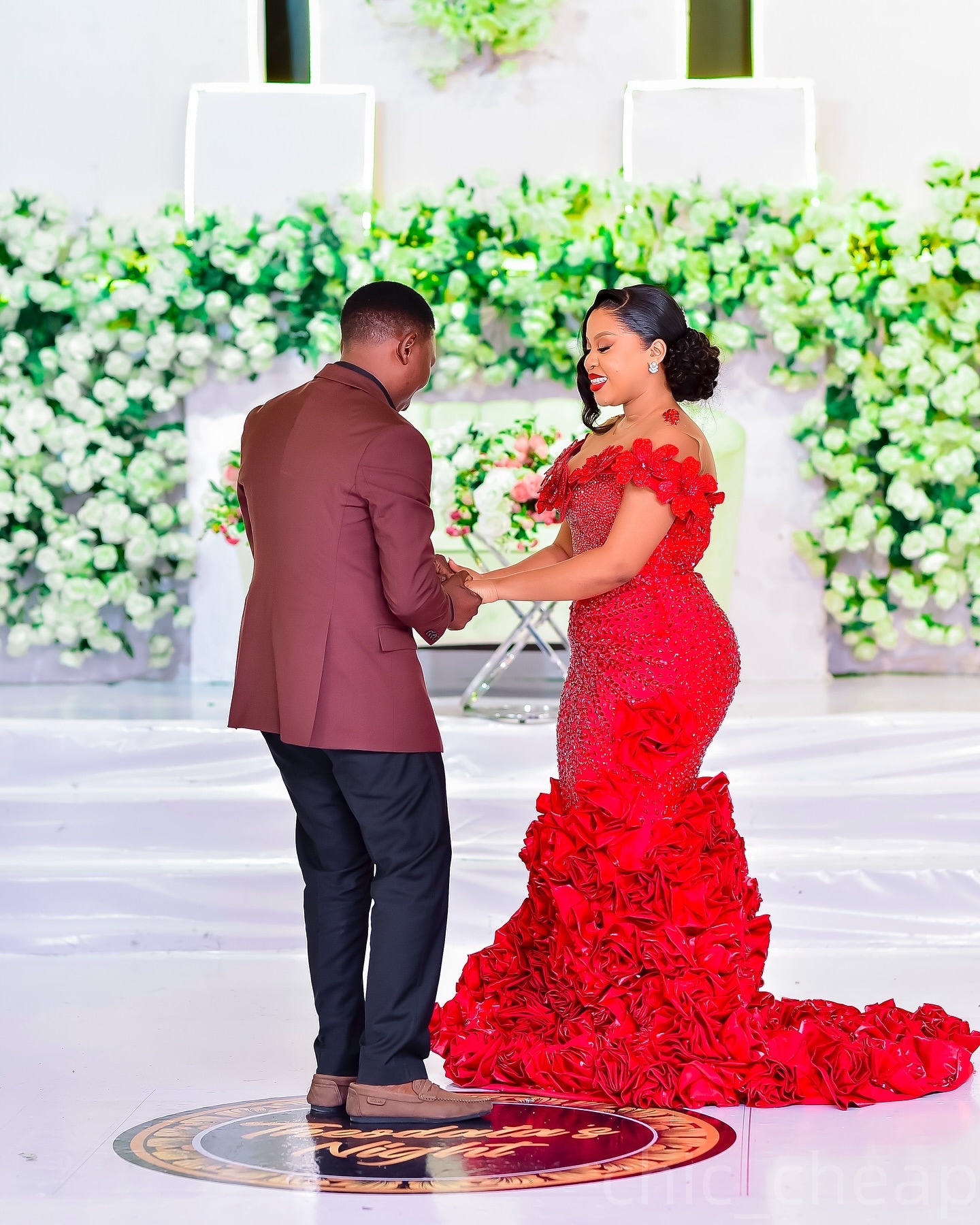 Aso Ebi Red Mermaid Prom Dresses 2025 Flowers Crystals Sheer Neck Evening Formal Party Second Birthday Engagement Gowns Plus Size Dress For Special Oc