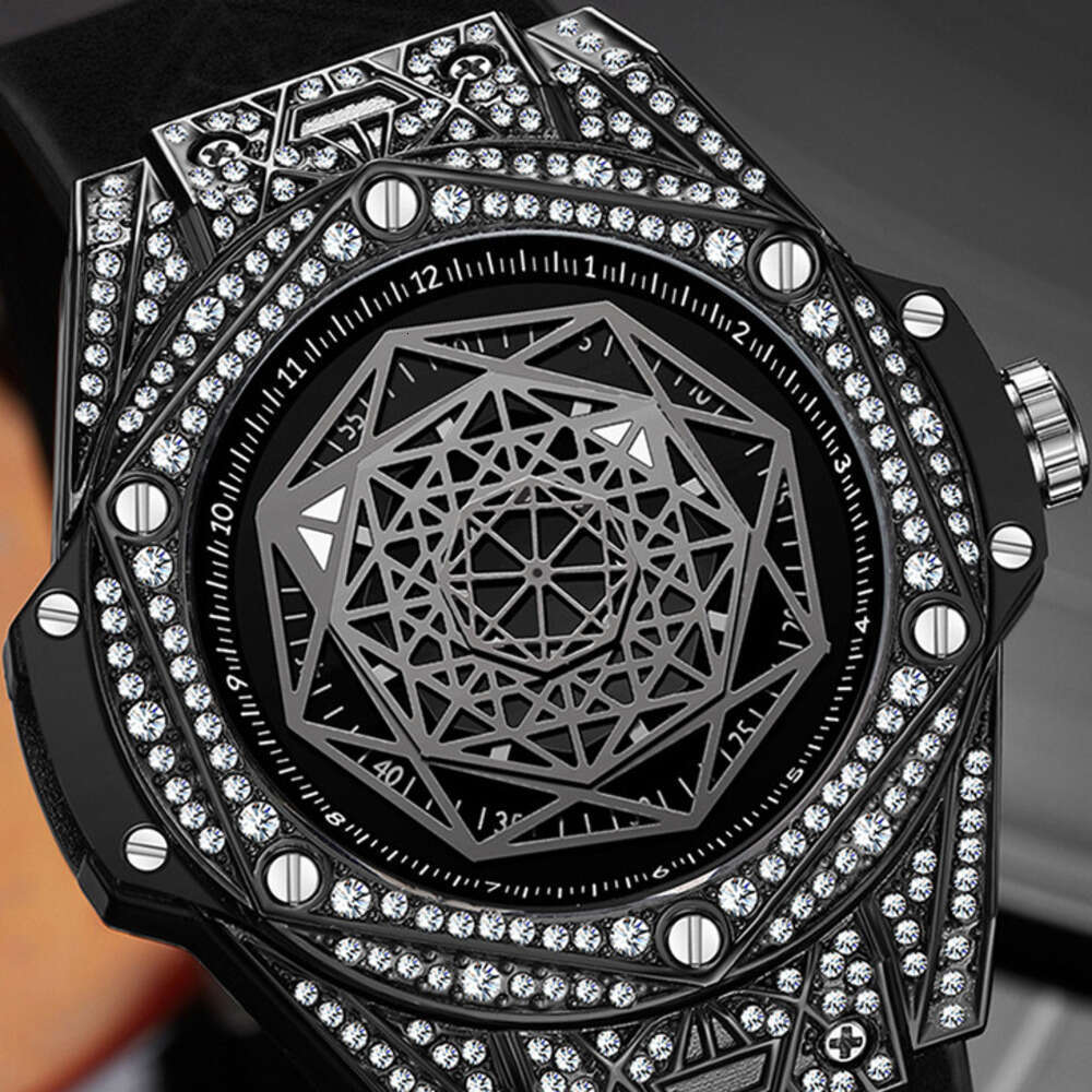 DHgargets New Model Men's Diamond-Encrusted Geometric Dial Luminous Waterproof Creative Quartz Watch