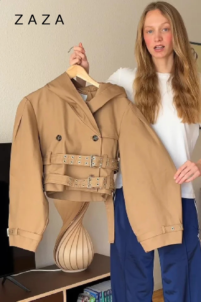 Womens Autumn Punk Long Trench Coat Bat Sleeve Double Breasted Jackets Slim Fit Hooded Crop With Belt 2025 Lady Coats 250905