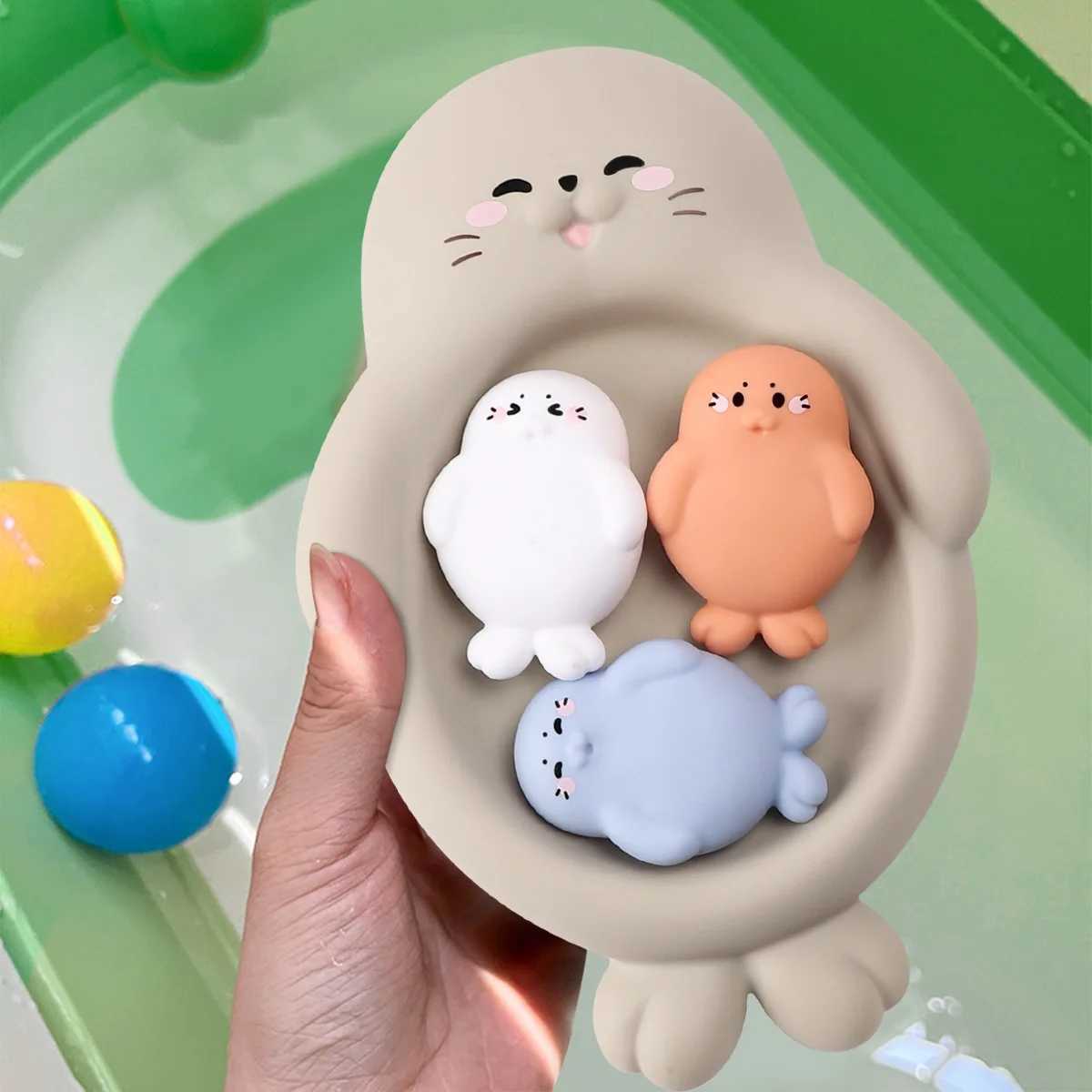 4Pcs Childrens Bathroom Floating Animal Hippo Otter Sealed Floating Play Toy Baby Bath Toy C250915