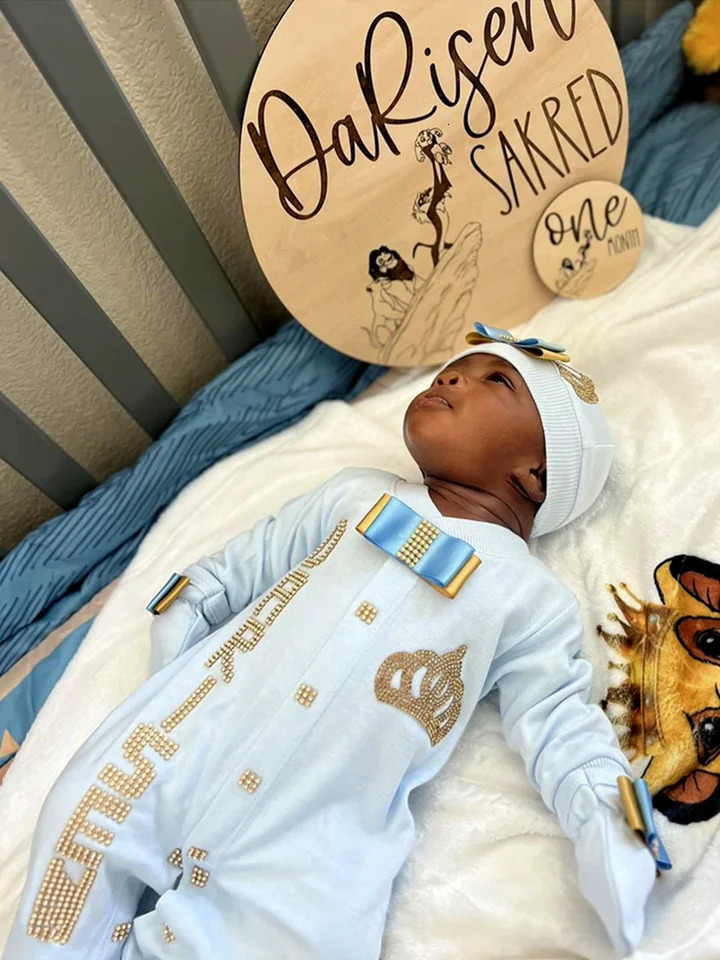 Dollbling Baptism Outfit Boy Prince Bling Christening Coming Home Romper Bonnet Set Mittens Nursery Hospital Clothing set 250915