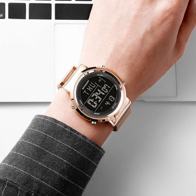 DHwatches New Fashion Stainless Steel Mesh Strap Waterproof Quartz Watch Sports Electronic Digital Couple Wristwatch