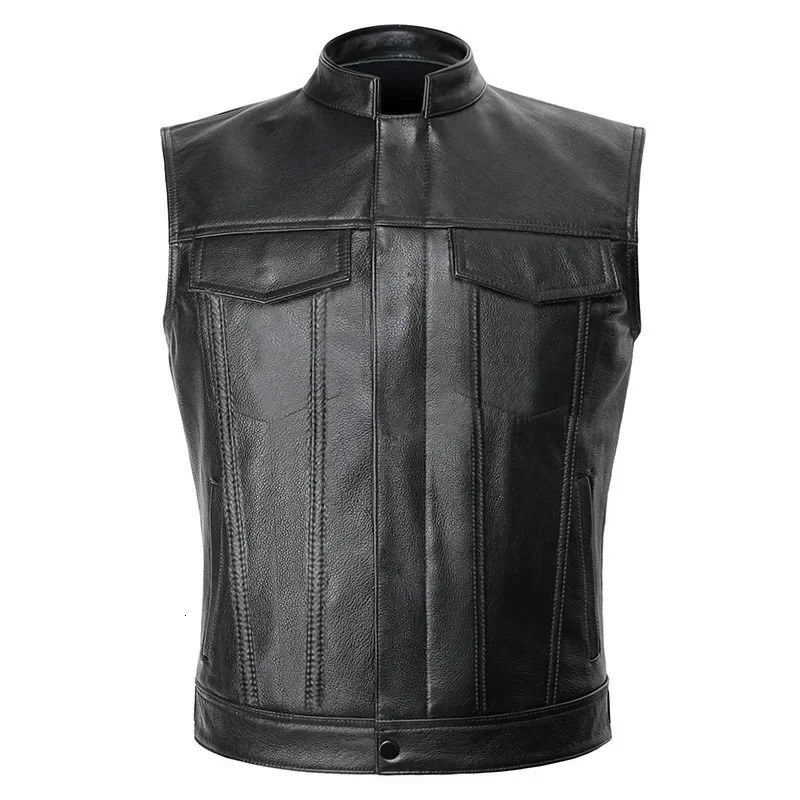 The Latest Solid Color Vest Motorcycle Standing Collar Leather for Men Pu Coat 250915