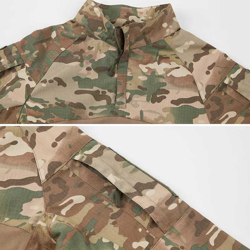 Ripstop Camouflage Tactical Shirt Men Camo Long Sleeve Combat Shirts MultiPocket Cotton Military Uniform TShirtXJ250915
