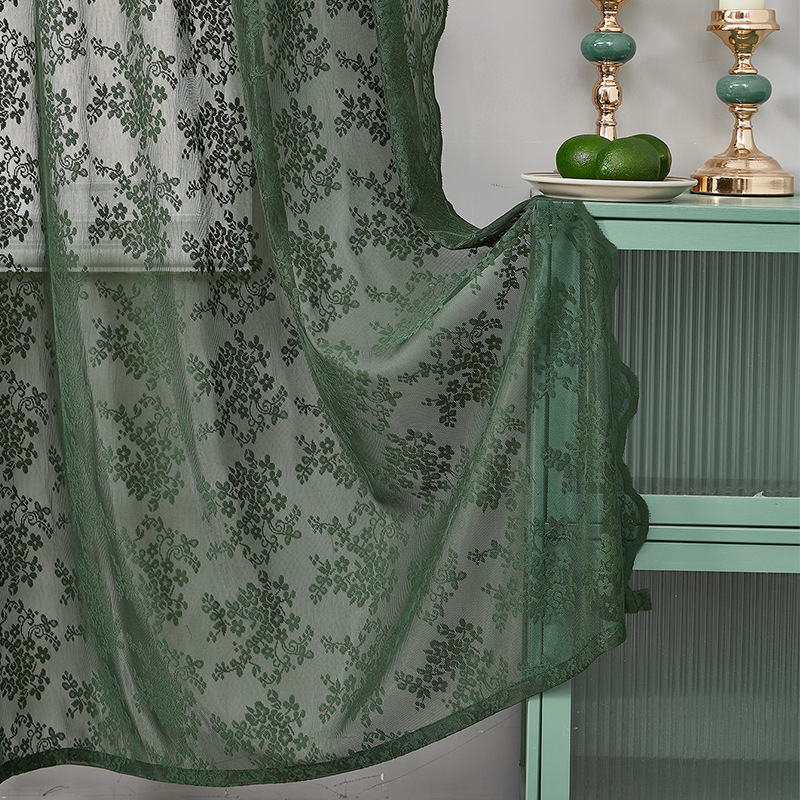 YL-37180 French green kitchen gauze curtain retro American light-transmitting French double-layer lace bedroom partition curtain bay window curtain