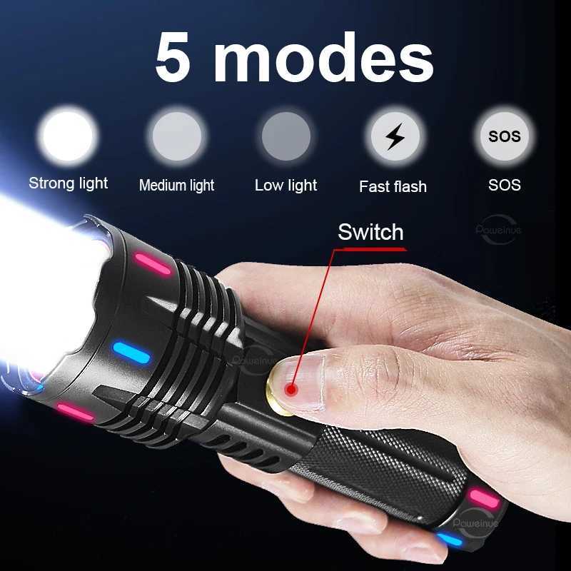 Newest Super Powerful Flashlight 800W LED Rechargeable Torch Light 3500 Meters High Power LED Flashlight XHP360 Tactical Lantern C250915