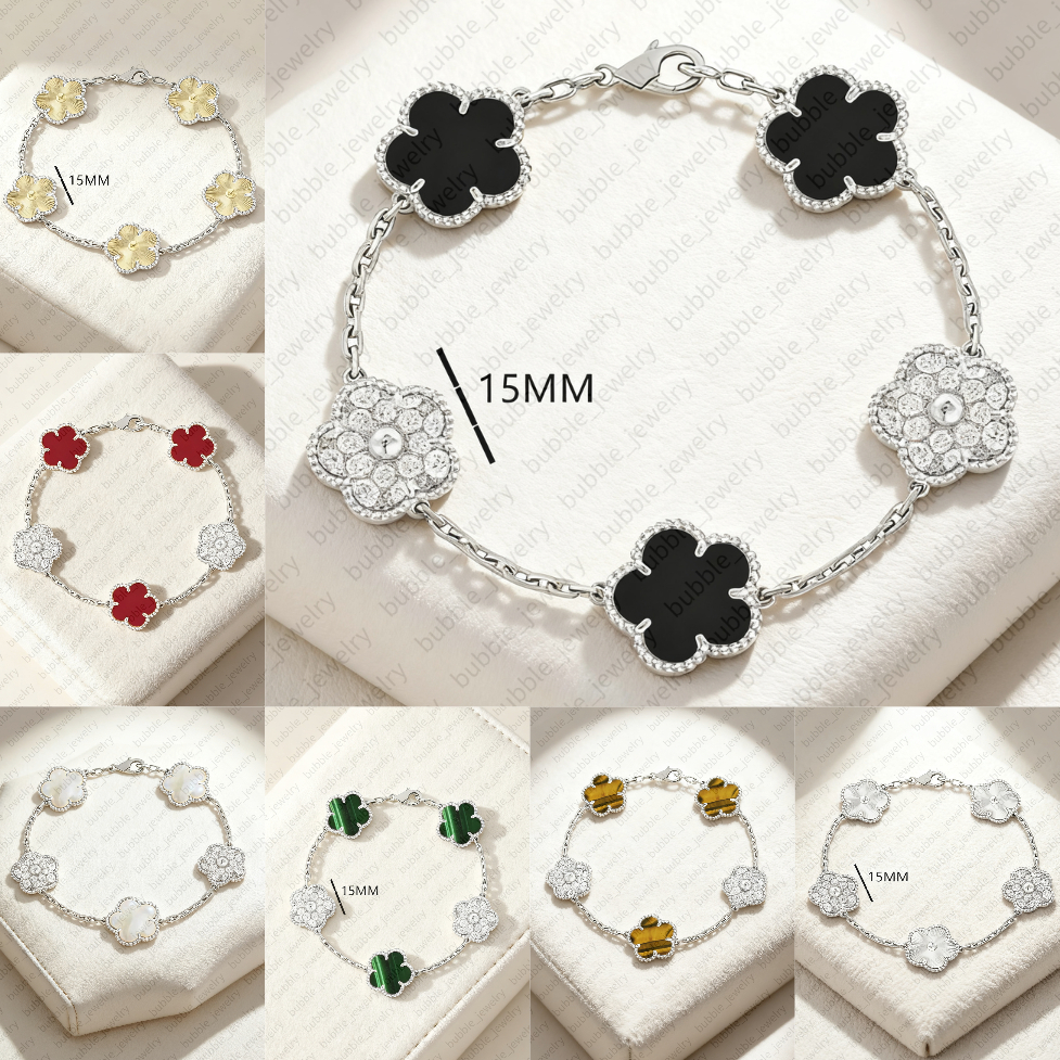 top quality clover bracelet jewlery designer for women charm bracelet 15mm flower diamond 925 sterling silver bracelet designer good luck bracelet spade jewelry