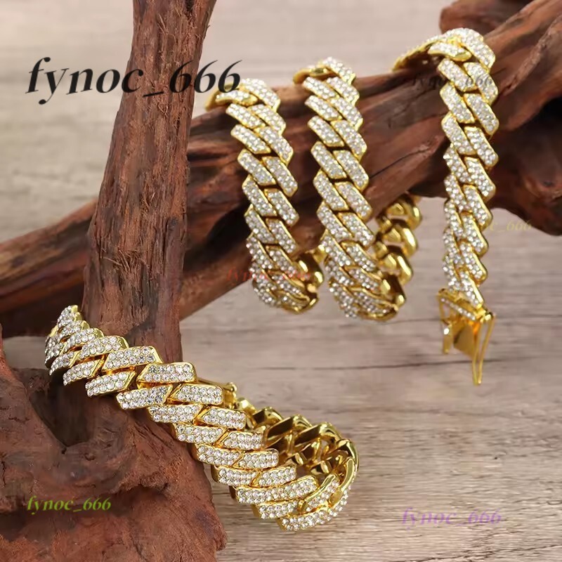 Wholesale Choker Cuban Link Chain 24k Gold Diamond Jewelry Miami 14mm Miami Chain Full Diamond Iced Out Cuban Necklace for Men