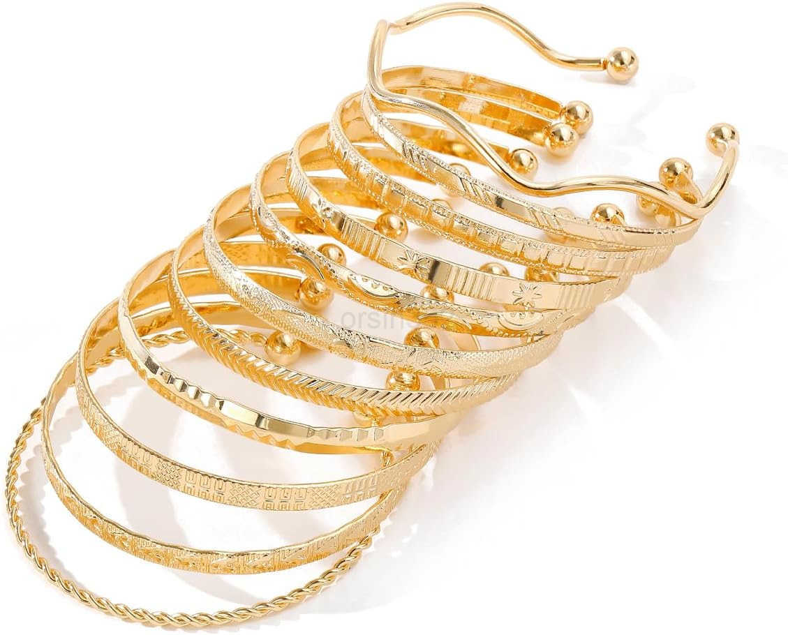 11 Pcs Gold Bangles for Women Adjustable Bangle Bracelets Multi Layer Open Stackable Cuff Bracelet Set Fashion Accessories Jewelry Gifts for Women Y26