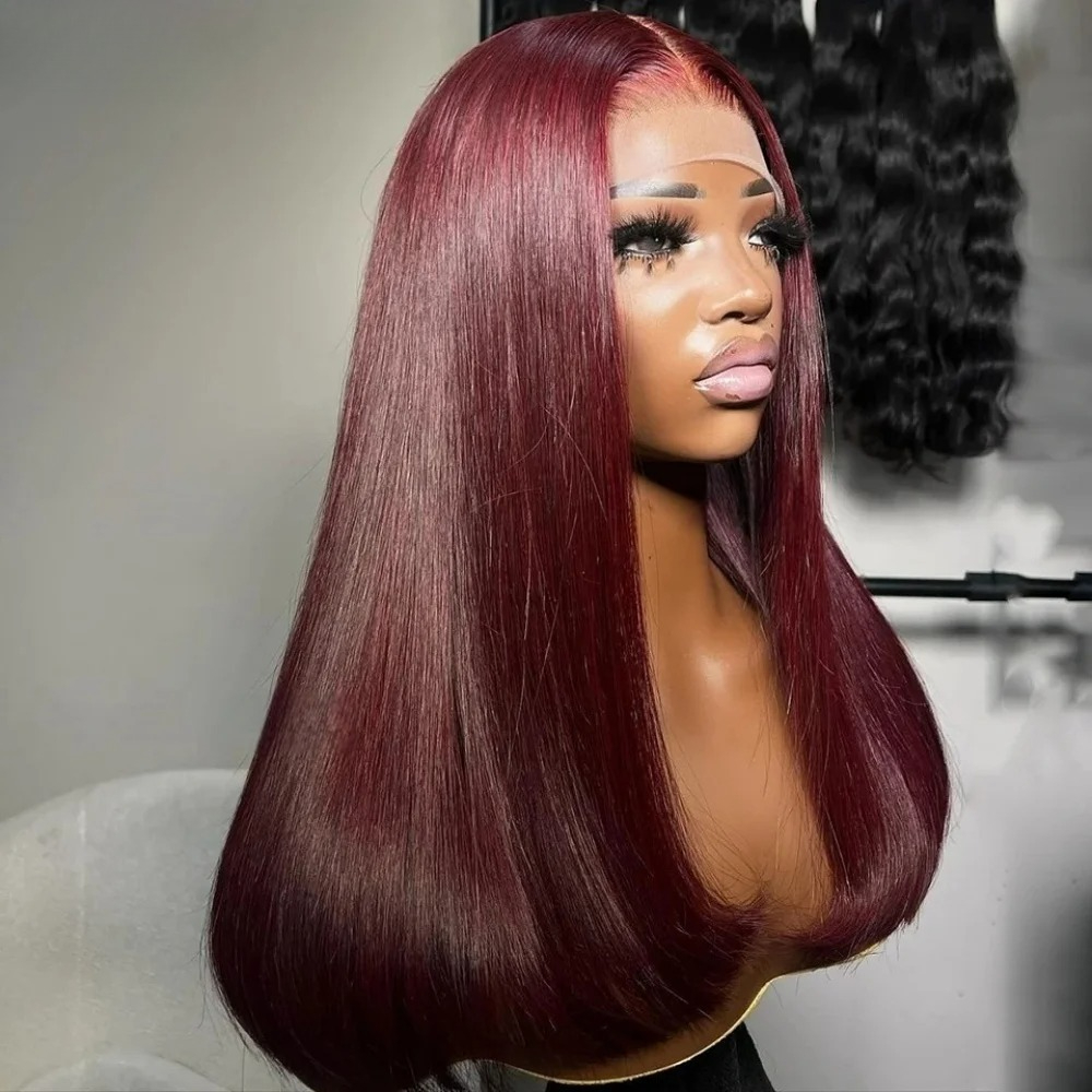 Short Bob Wig Straight Human Hair Wigs 13x4 Burgundy 13x6 HD Lace Frontal Human Hair Wig Brazilian Hair 180 Density 12 Inch for Women Glueless