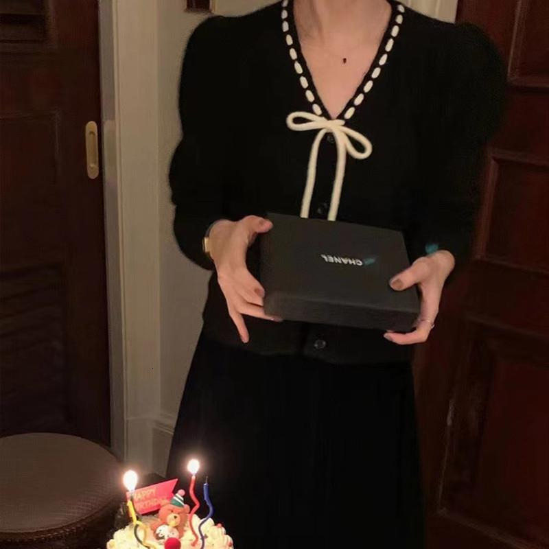 Spring and Autumn Sweet Fragrant Style Bow Tie V-neck Loose and Versatile Long Sleeve Knitted Cardigan Sweater