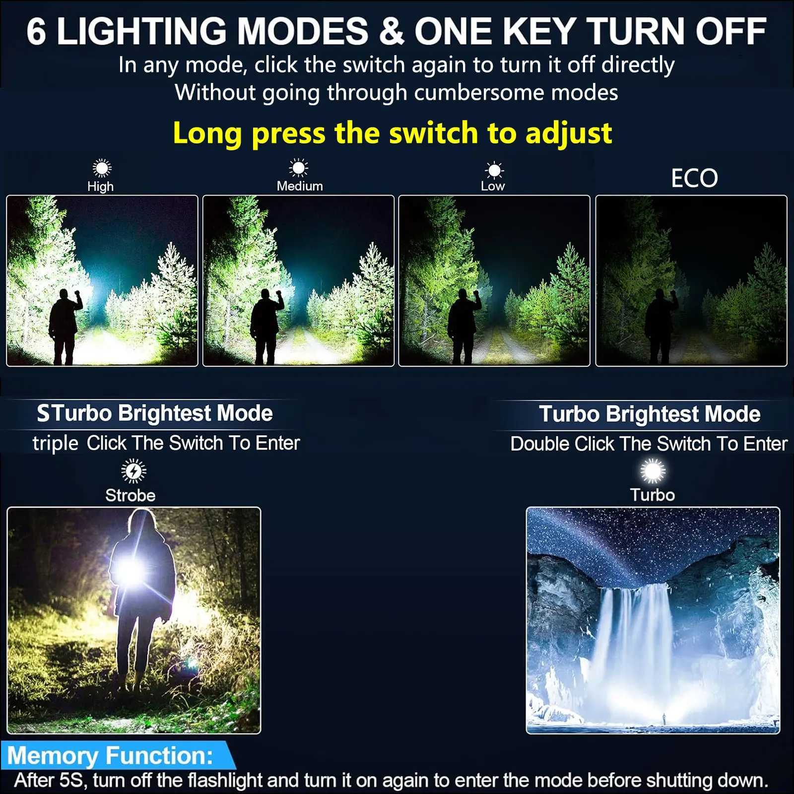 YEMAO 98K Pro Max Tactical Flashlight 4480 Lumens Rechargeable Led Flashlight 680 Meter Throw Emergencies Camping Searching C250915
