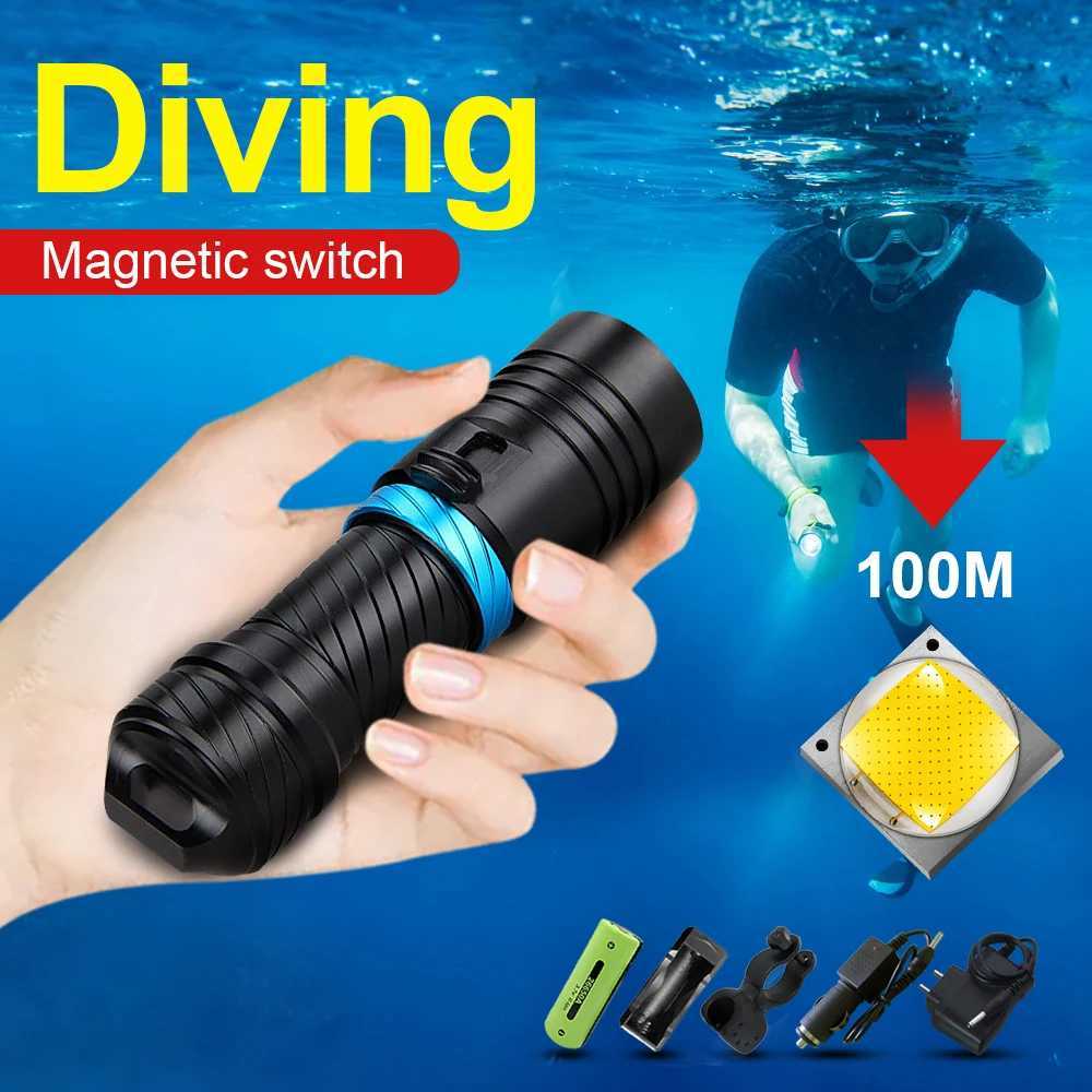 Ultra Powerful Diving Torch IPX8 100M Diving Flashlight 26650 Underwater Lamp Rechargeable Led Lantern Waterproof Flashlights C250915