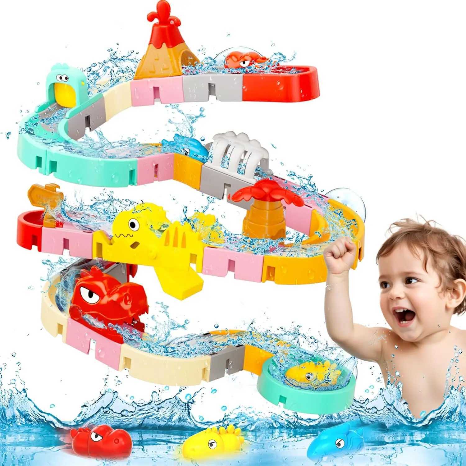 Bath Toys for Kids DIY Building Water Slide Tracks Dinosaur Bathtub Wall Toys for Toddlers Fun Baby Bathtime Bath Tub Shower C250915