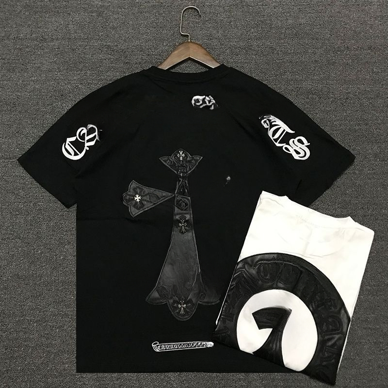 Designer crome Letter Cross T-Shirt Heavy Craft Short Sleeve Men's Plus Size Couple's European American Trendy Brand comfortable Quality Classic Casual Fashion
