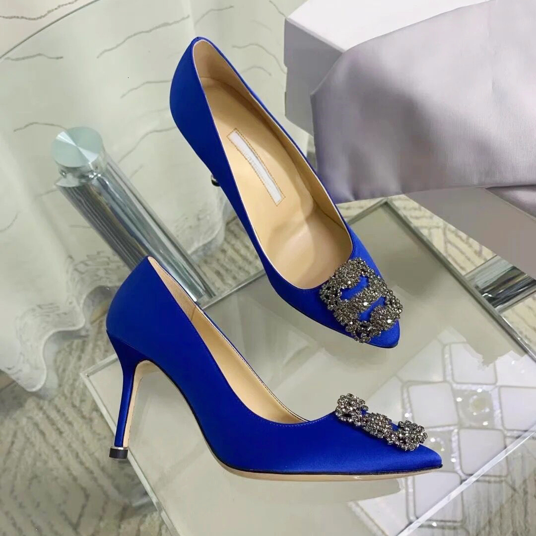 Designer High Heels Slingback heels Pointed Toe heels Rhinestone crystal square Buckle-detail Satin Stiletto heels Women sandals Pumps Dress shoes size 34-42