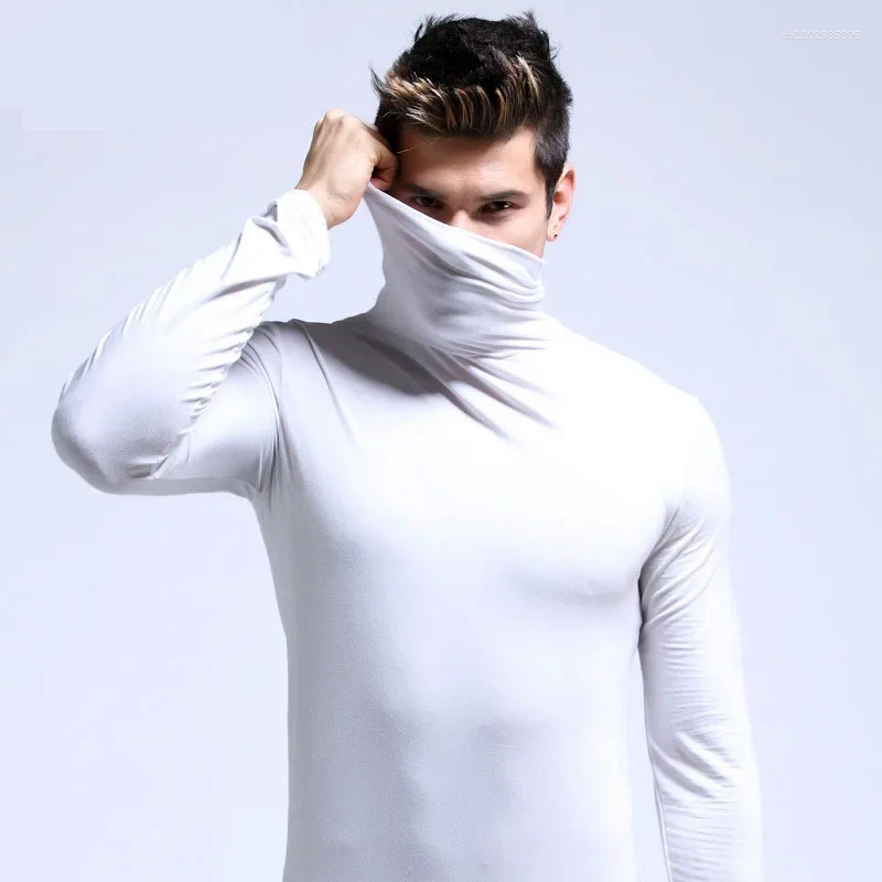 Men's Sweaters Arrival 2025 Harajuku Fashion Designer High Neck Smooth Turtleneck Undershirt Long Sleeve T Shirts For Men