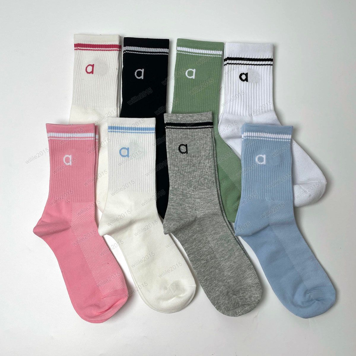 5P Wholesale of new yoga towel soles, mid-calf men's and women's socks, sports socks, lettered trendy socks, Aluo running cotton socks