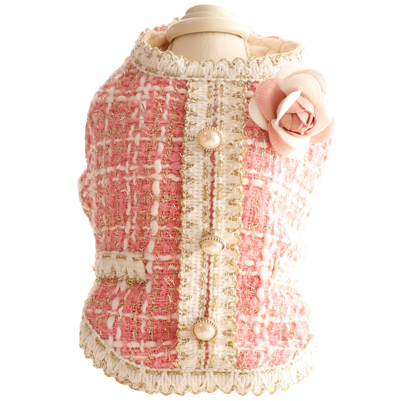 Clothes Autumn Winter Outfit Cat Princess Little Chanel Style Trimmed Cotton Vest Small Dog Pet 3436