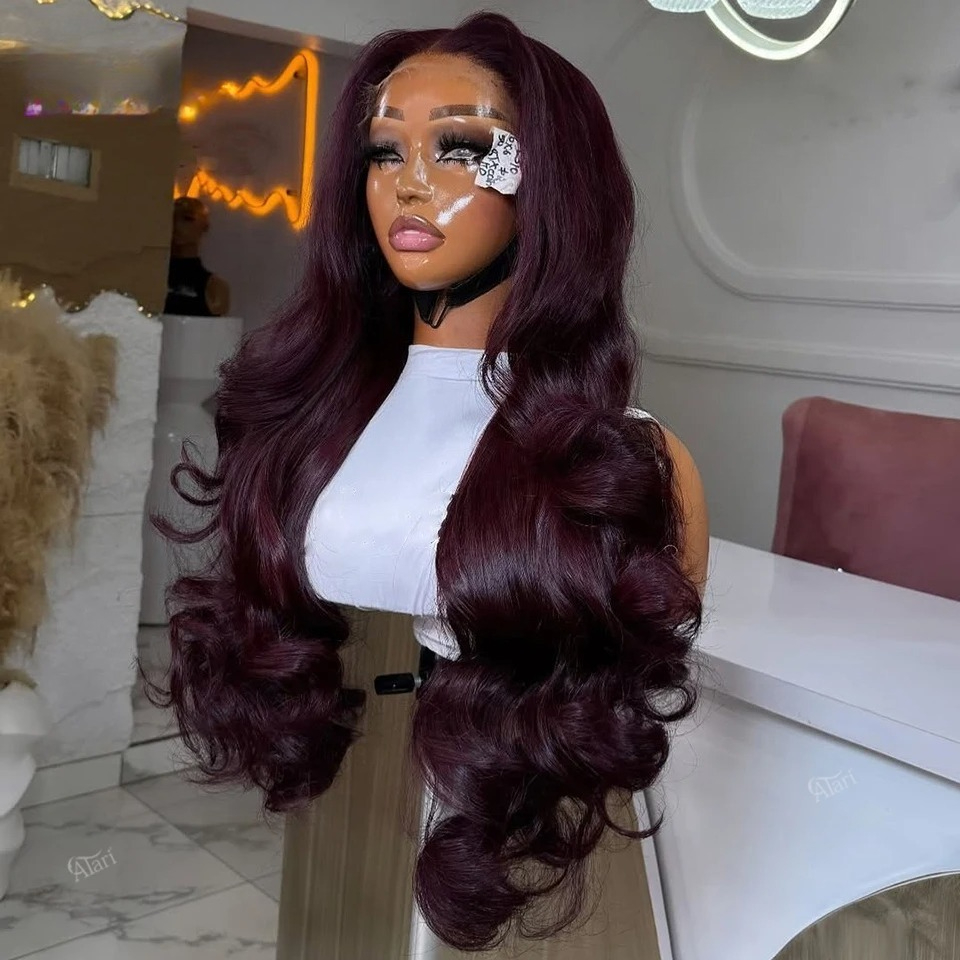 Dark Burgundy 13x6 HD Lace Frontal Human Hair Wig Body Wave Wigs Pre Plucked Transparent Lace Frontal Wigs Brazilian Hair Glueless For Wemon