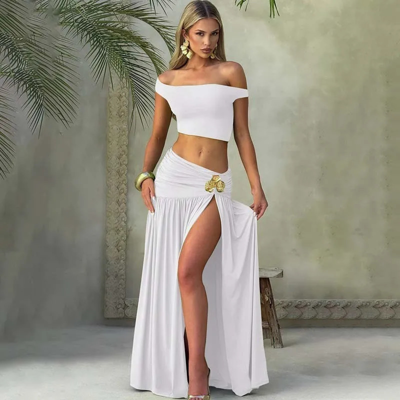 Townlike Sexy Party Two Piece Set One Shoulder Crop Top And Pleated Skirts Slim Bodycon 2 Pieces Sets Women Summer Outfits 250910