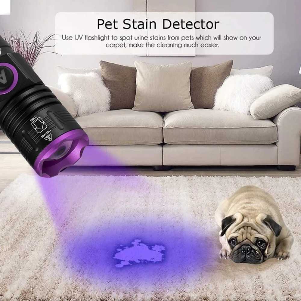Zoom 365nm UV Flashlight USB Rechargeable Ultraviolet Nail lamp Torch Cat Dog Pets Urine tinea Marker Money Ore Detection Light C250915
