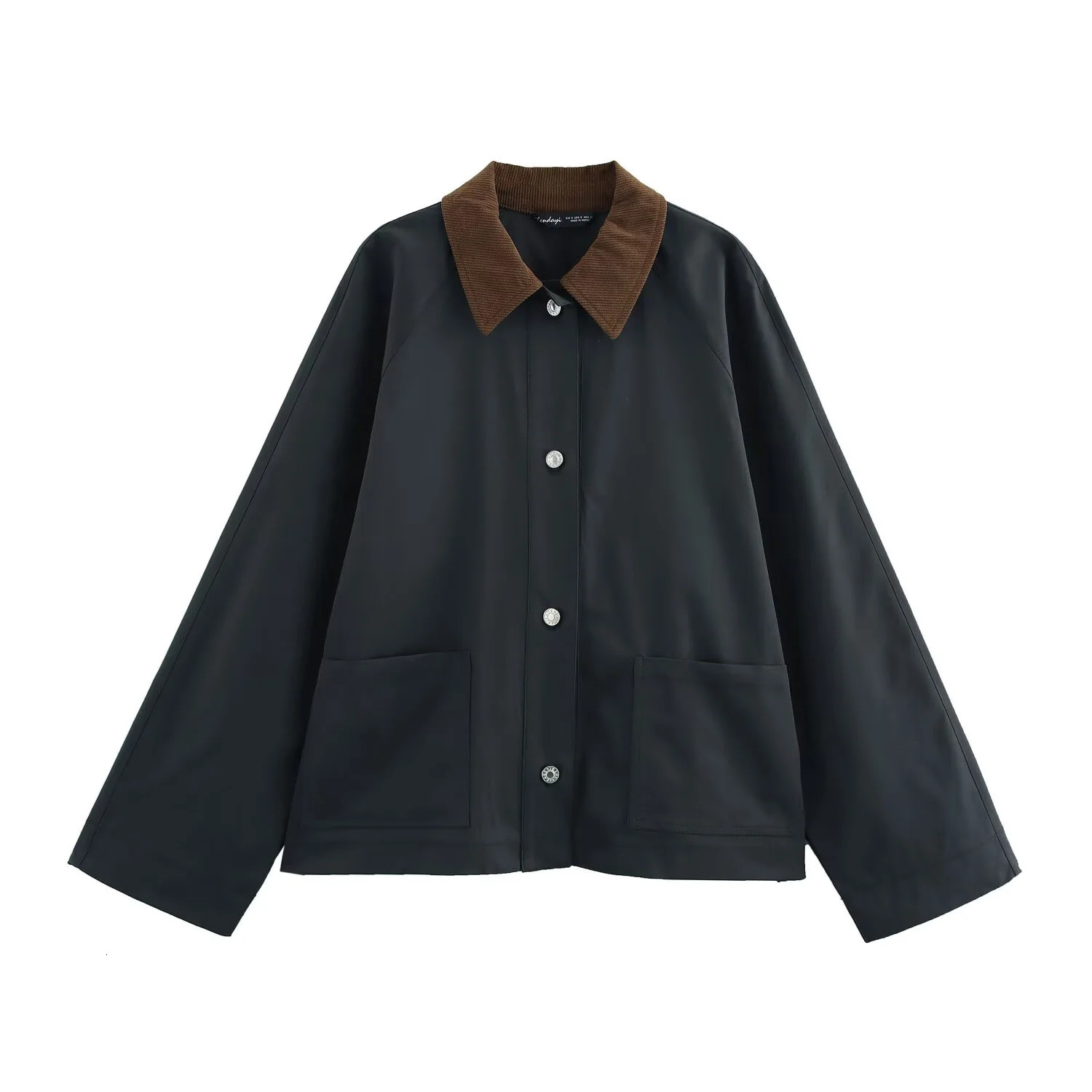 Womens Winter Fashion Versatile Loose Long Sleeve Corduroy Collar Waxed Leather Lapel Short Jacket Coat 250915