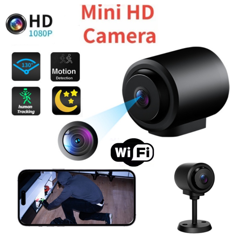 Mini WiFi Security Camera, Indoor Outdoor Wireless Surveillance Cam with Night Vision, Magnetic Base, Motion Detection, Cloud/SD Storage, 2-Way Audio 