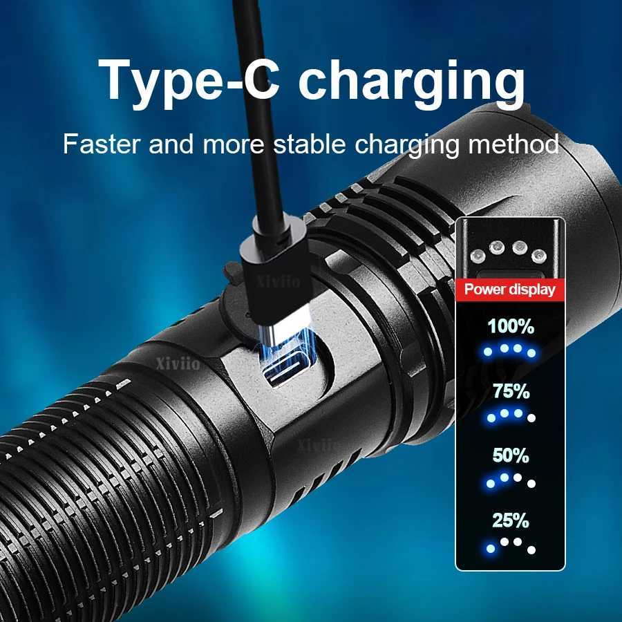 Newest Powerful LED Flashlight 3600000lm Super Bright Torch Long Shot 3km Spotlight Rechargeable 5000mAh Portable Camping Lantre C250915