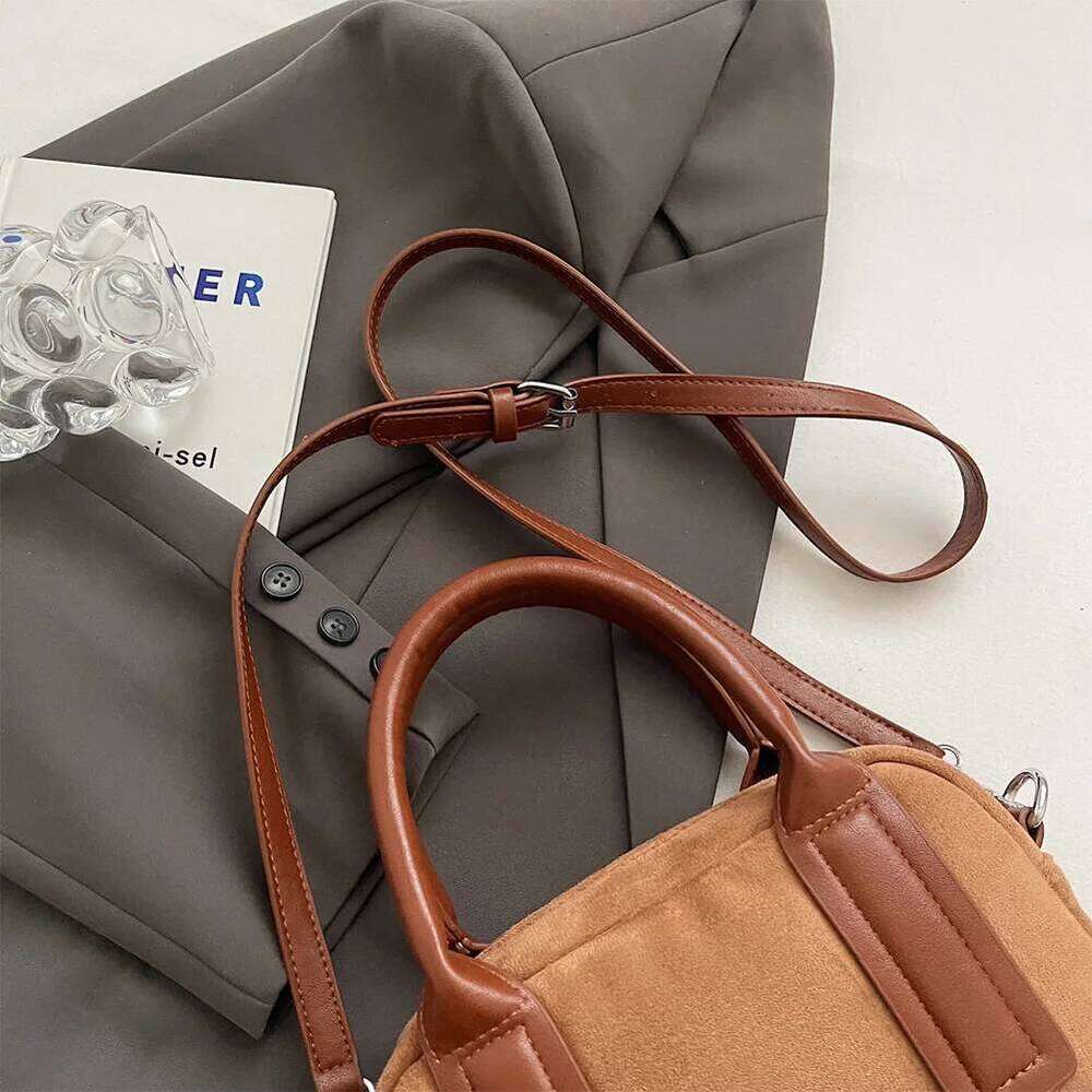 Women Suede Tote Adjustable Strap Crossbody With Multi-Pockets Handbag Zipper Satchel Bag For Work Travel