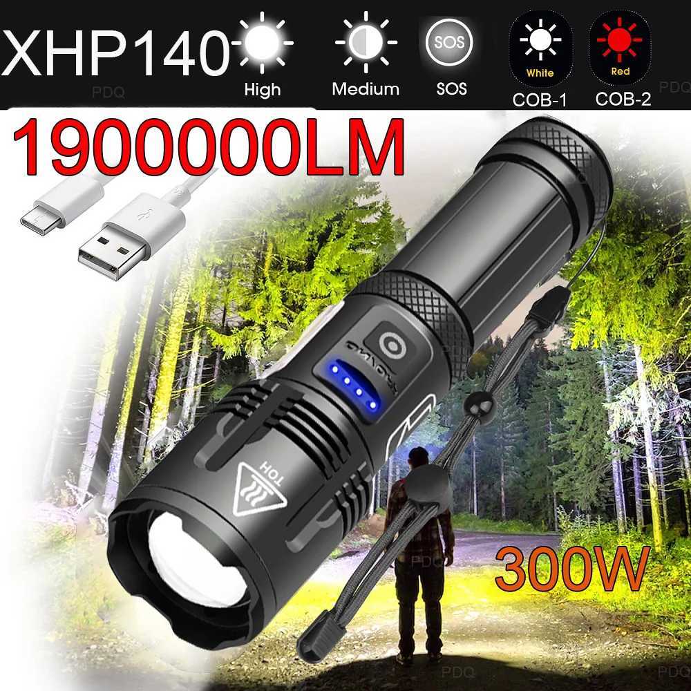 1900000LM XHP140 300W Led Most Powerful Flashlight 18650 XHP50 USB Rechargeable High power Torch light 10000MAh Tactical Lantern C250915