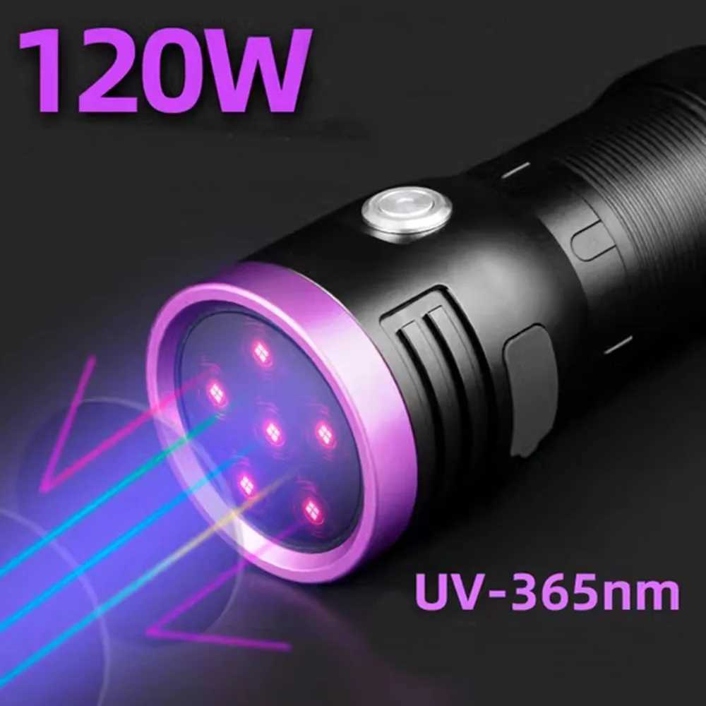 120W 6x Led 365nm High power UV Flashlight USB Charging Black light Curing Money Ore Scorpion Pet Stains Cat Tinea Marker Torch C250915