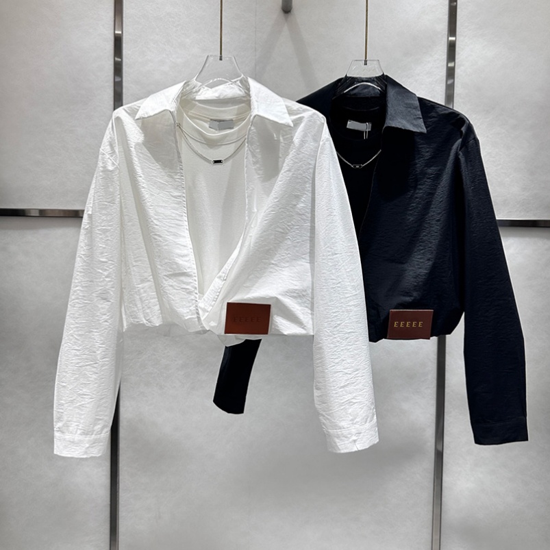 Brand Cropped Women Shirt Designer Vest Patchwork Shirts Black White Ladies Office Elegant Blouses
